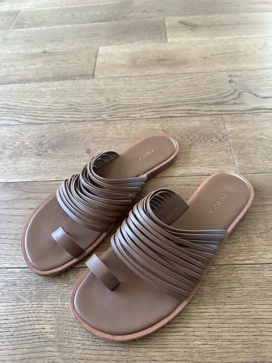 Vince Women's Penrose Toe Ring Slide Sandals Shoes Brown Leather Sz 8 - Picture 4 of 9